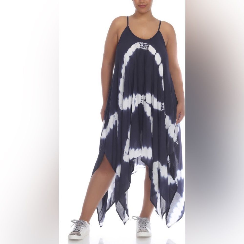 Lagaci Tie Dye Print Handkerchief Hem Midi Dress Size M